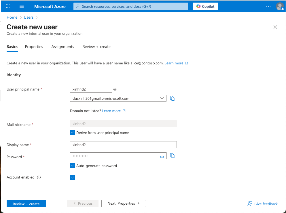 Basics Tab - User Information