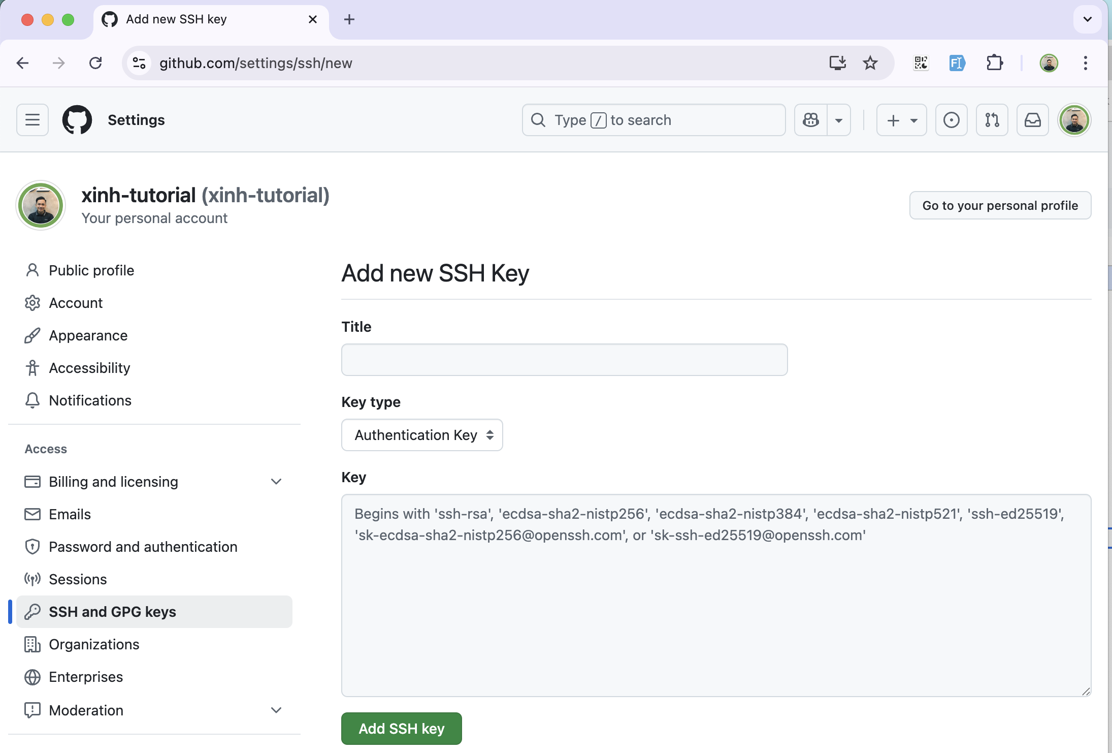 Github add ssh key